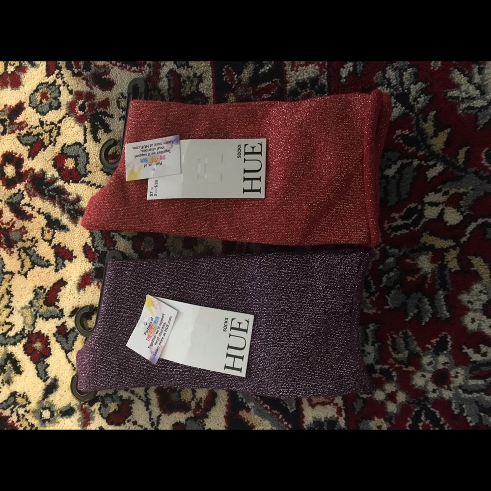 Hue METALLIC ROLL TOP SOCK 2 Pair Red and Purple